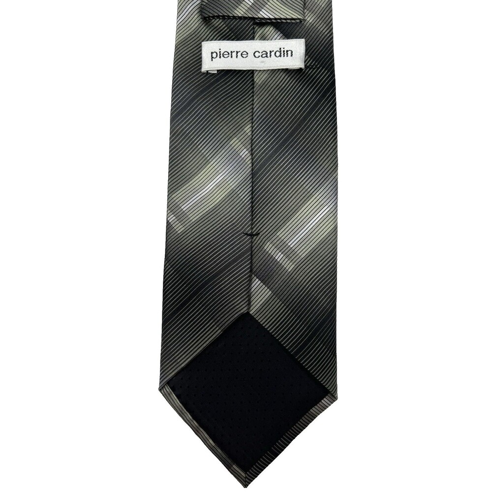 Pierre Cardin Black &‎ Gray Diagonal Striped  100% Silk Tie  57.5" L x 3.75" W - Picture 3 of 6